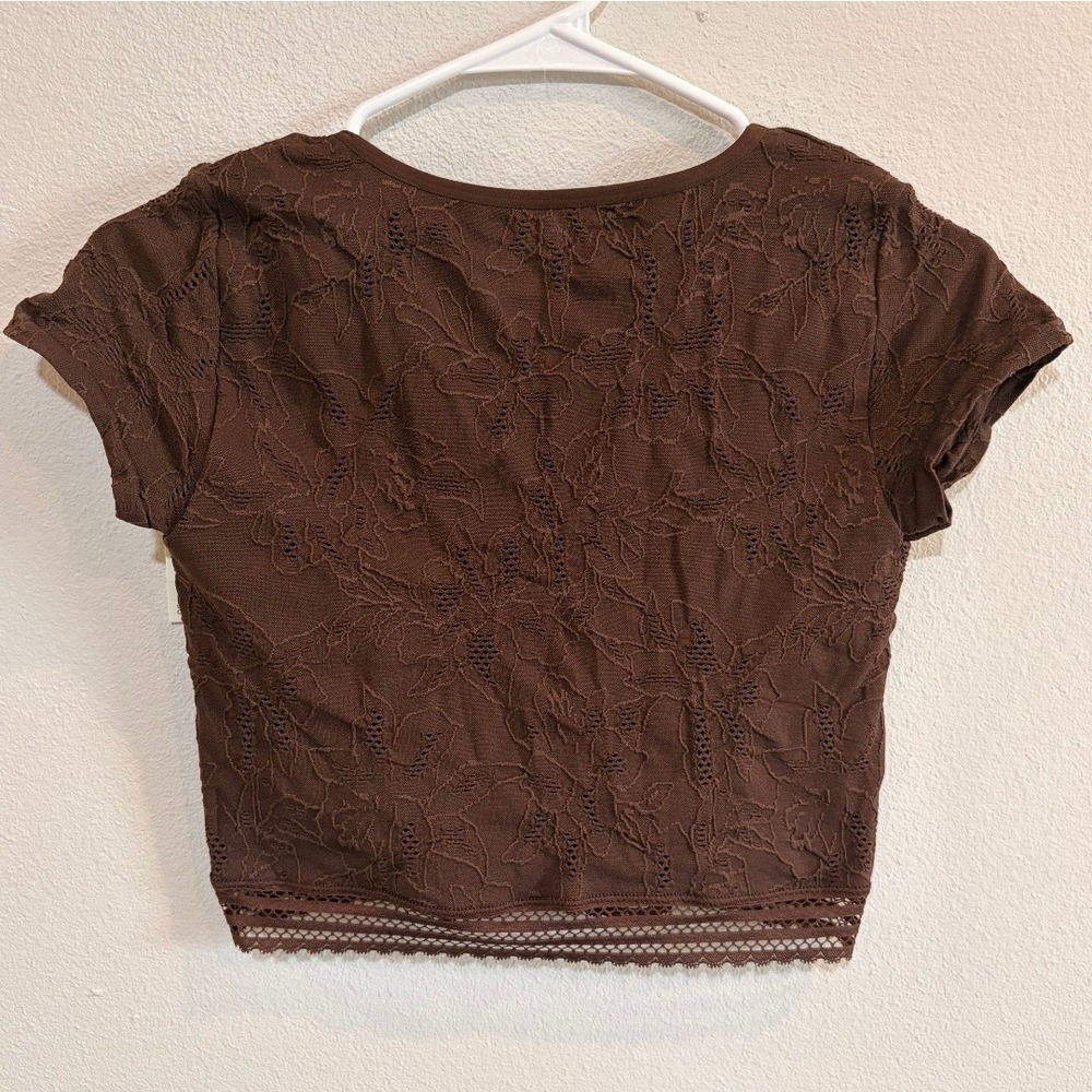 Aerie Superchill Floral Lace Crop Top S Brown Fairycore boho y2k cottagecore NWT - Picture 4 of 5
